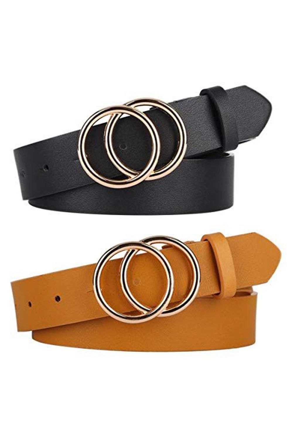 Faux Leather Belts with Double O-Ring Buckle