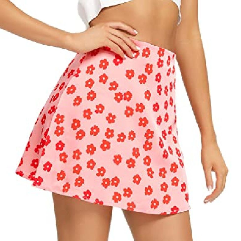 Women's Casual Floral Print Satin Skirt