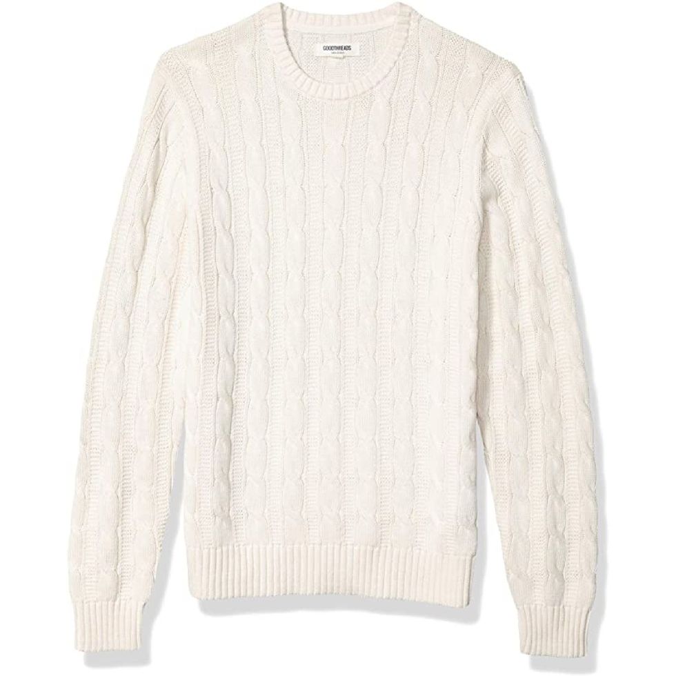 Men's Soft Cotton Cable Stitch Crewneck Sweater