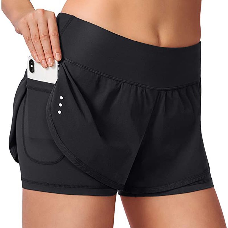Soothfeel Womens Running Shorts with Zipper Pockets High Waisted Athletic  Gym Workout Shorts for Women with Liner Black Large