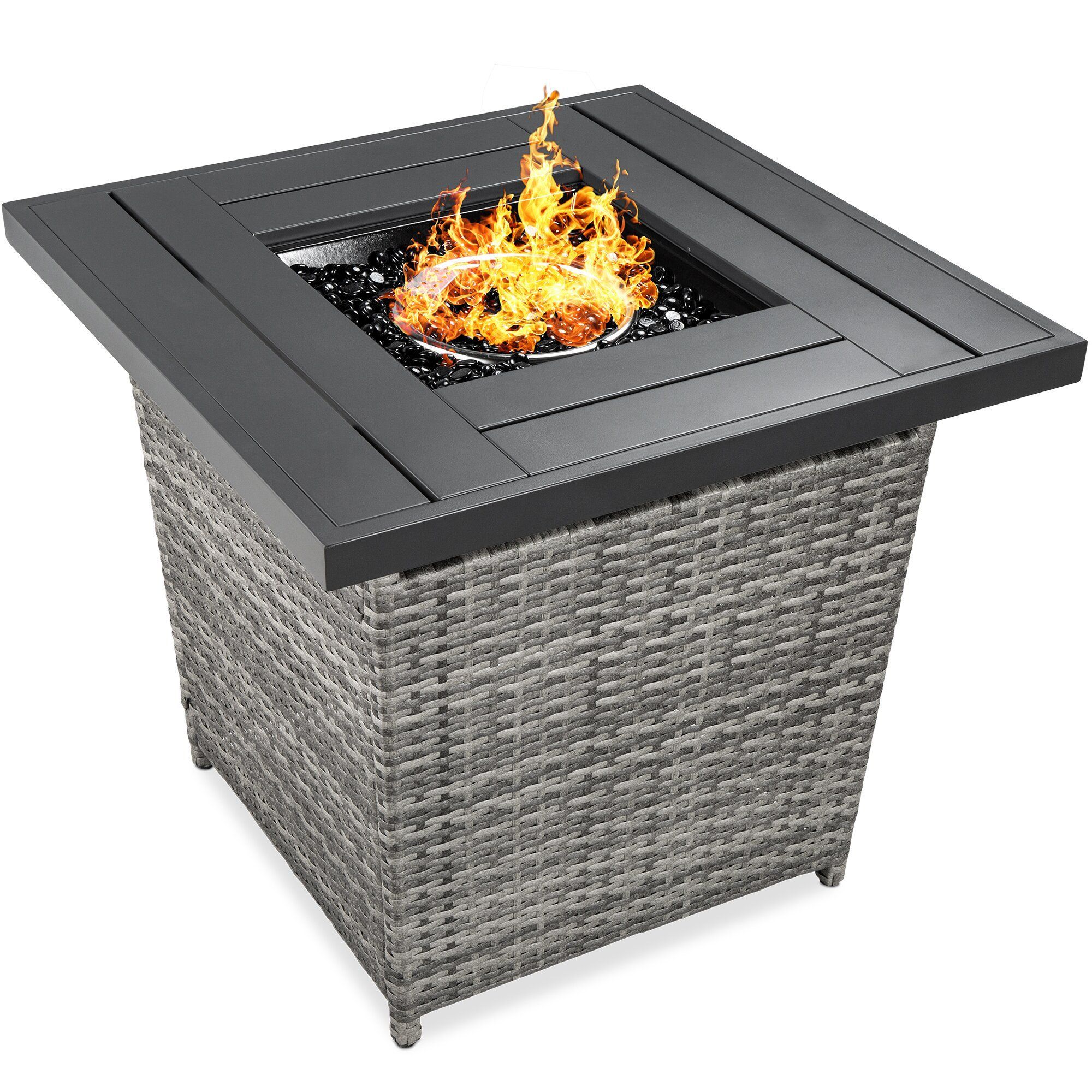 Details about   Fire Pit Coffee Table Faux Wood Rectangular Powder Coated Steel Lava Rocks Brown 