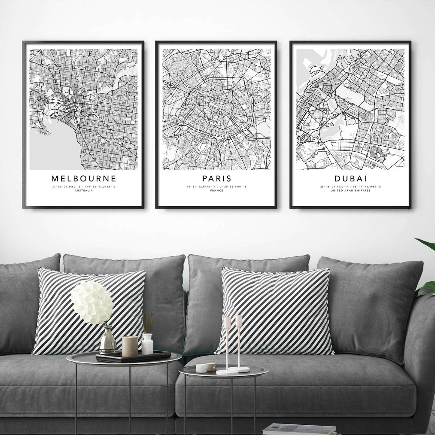 Personalized Set of 3 City Map Prints