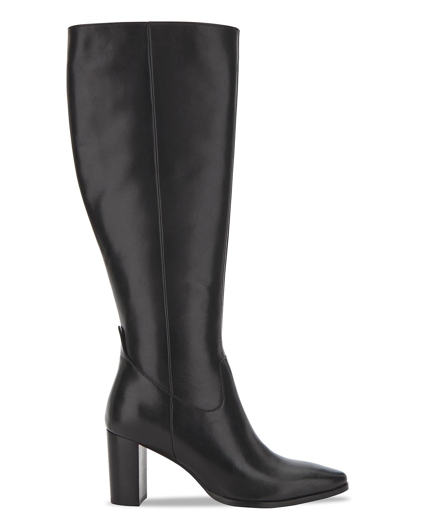 wide calf heeled knee high boots