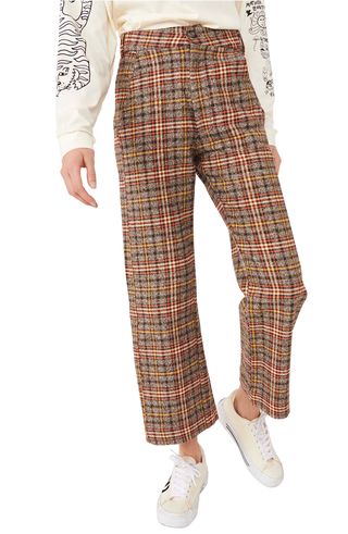 Free People Shape Up Plaid Cotton Crop Trousers
