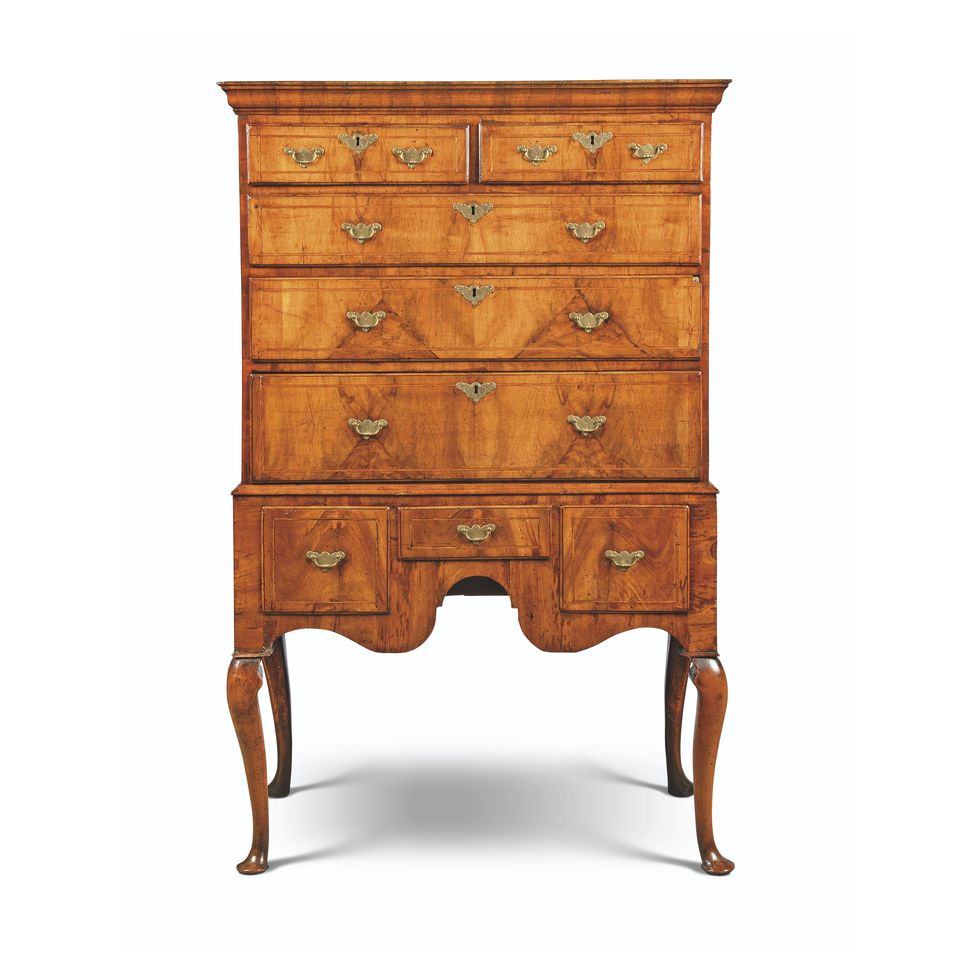 A GEORGE I WALNUT, PINE AND ASH-CROSSBANDED CHEST-ON-STAND