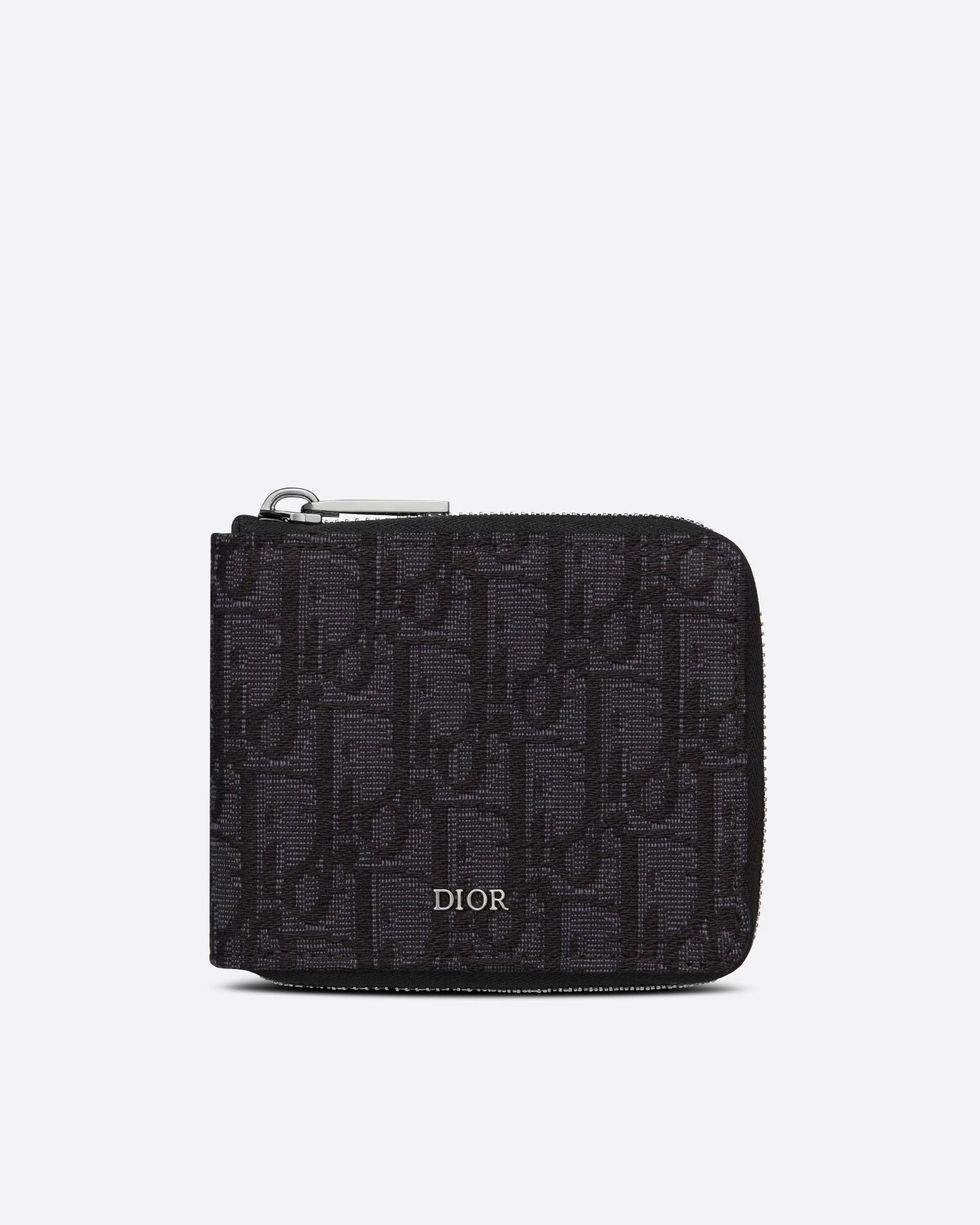 Dior男生皮夾推薦１０：黑色Dior Oblique提花拉鏈錢包 