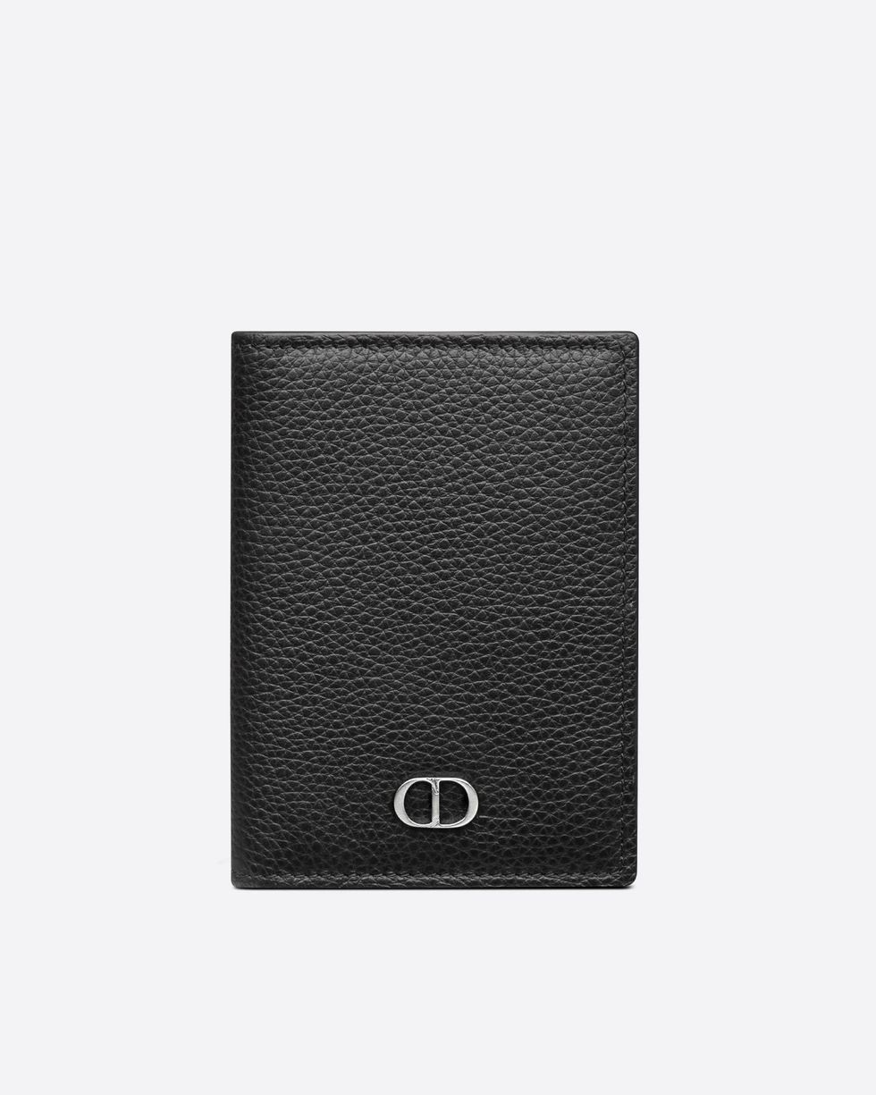 Dior男生皮夾推薦１１：黑色顆粒小牛皮兩摺型卡片套