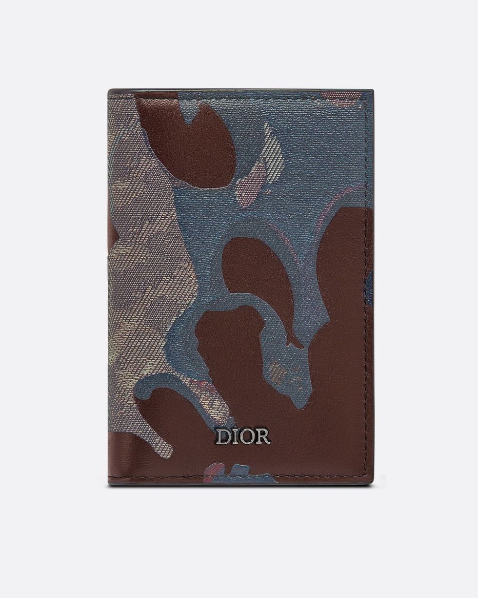 Dior男生皮夾推薦１４：Dior x Peter Doig棕色迷彩光滑小牛皮兩摺型卡片套