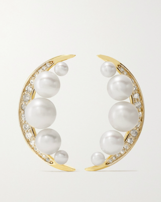 14-karat gold, pearl and diamond earrings
