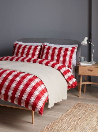 Brushed Check Single Duvet Cover Set, Red