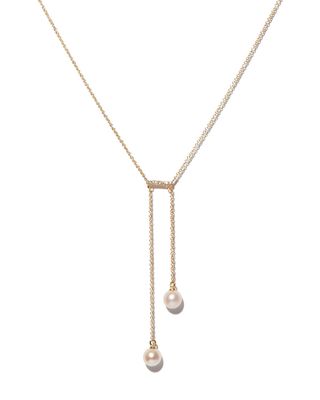 Diamond, pearl & 14kt gold lariat necklace