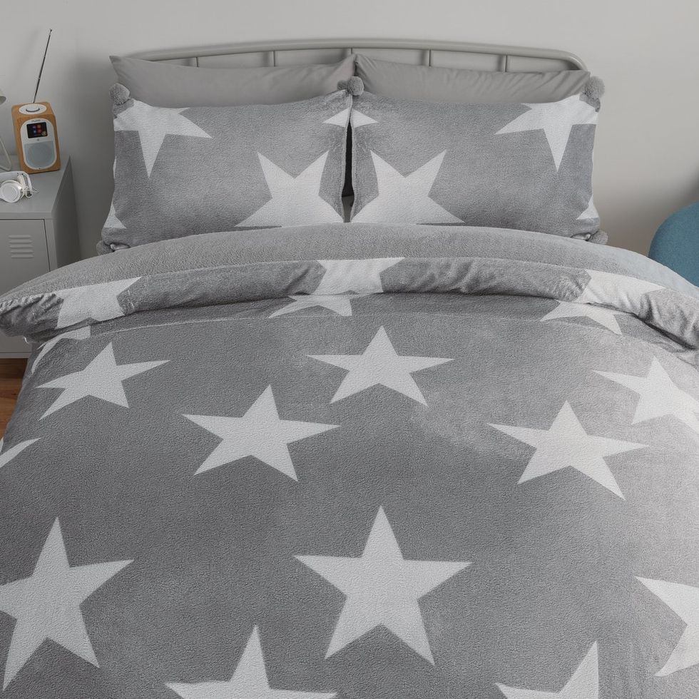 Grey Stars Fleece Bedding Set, Argos, from £25