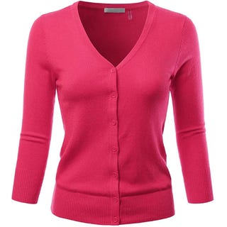 Women's 3/4 Sleeve V-Neck Button Down Stretch Knit Cardigan