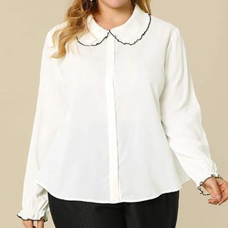 Peter Pan Collar Ruffle Long Sleeves Button Up