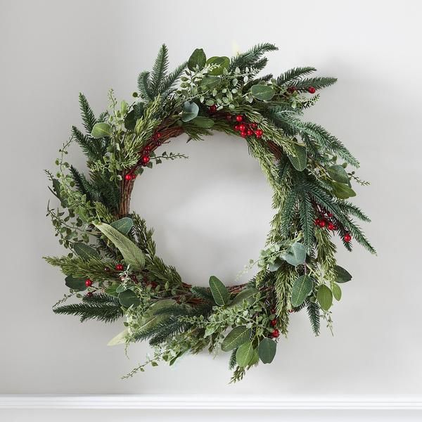 56cm Pine Wreath with Red Berries