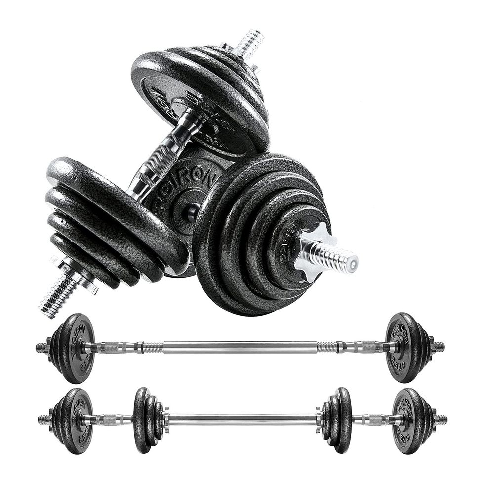 Cast Iron Adjustable Dumbbell Set with Barbell 