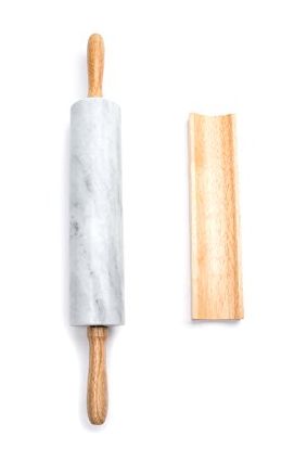 Polished Marble Rolling Pin with Wooden Cradle