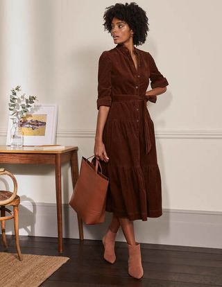 Ellen Tiered Shirt Dress - Copper Brown