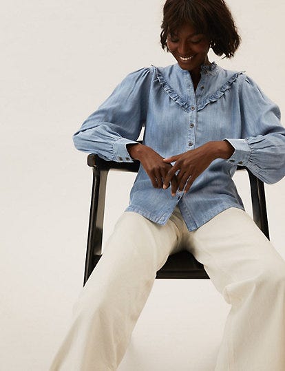 The Tencel™ Denim Frill-Detail Blouse