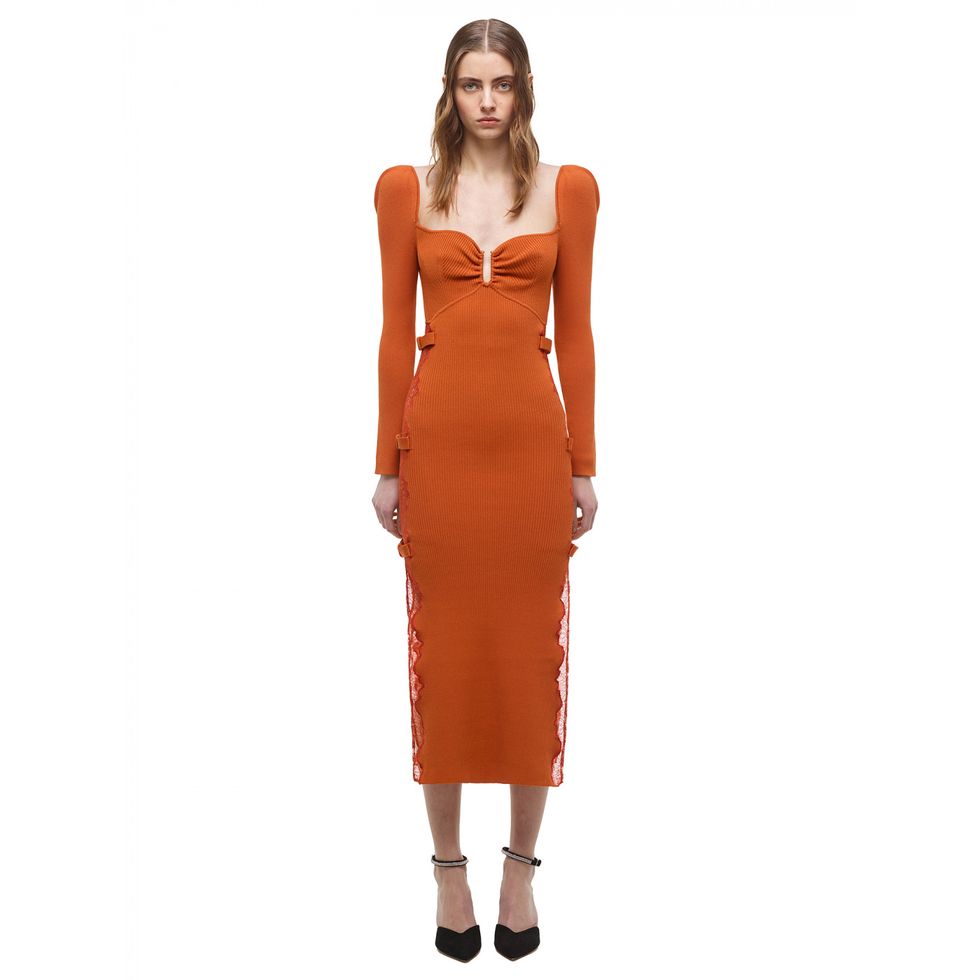Selena Gomez Wears $495 Orange Self-Portrait Midi Dress in New York City