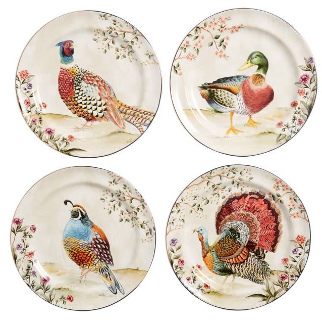 Botanical Harvest Bird Stoneware Dinner Plates