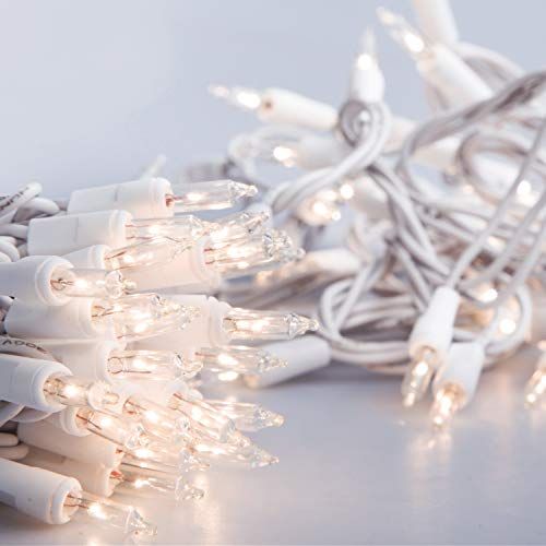100 Clear Christmas Lights on White Wire
