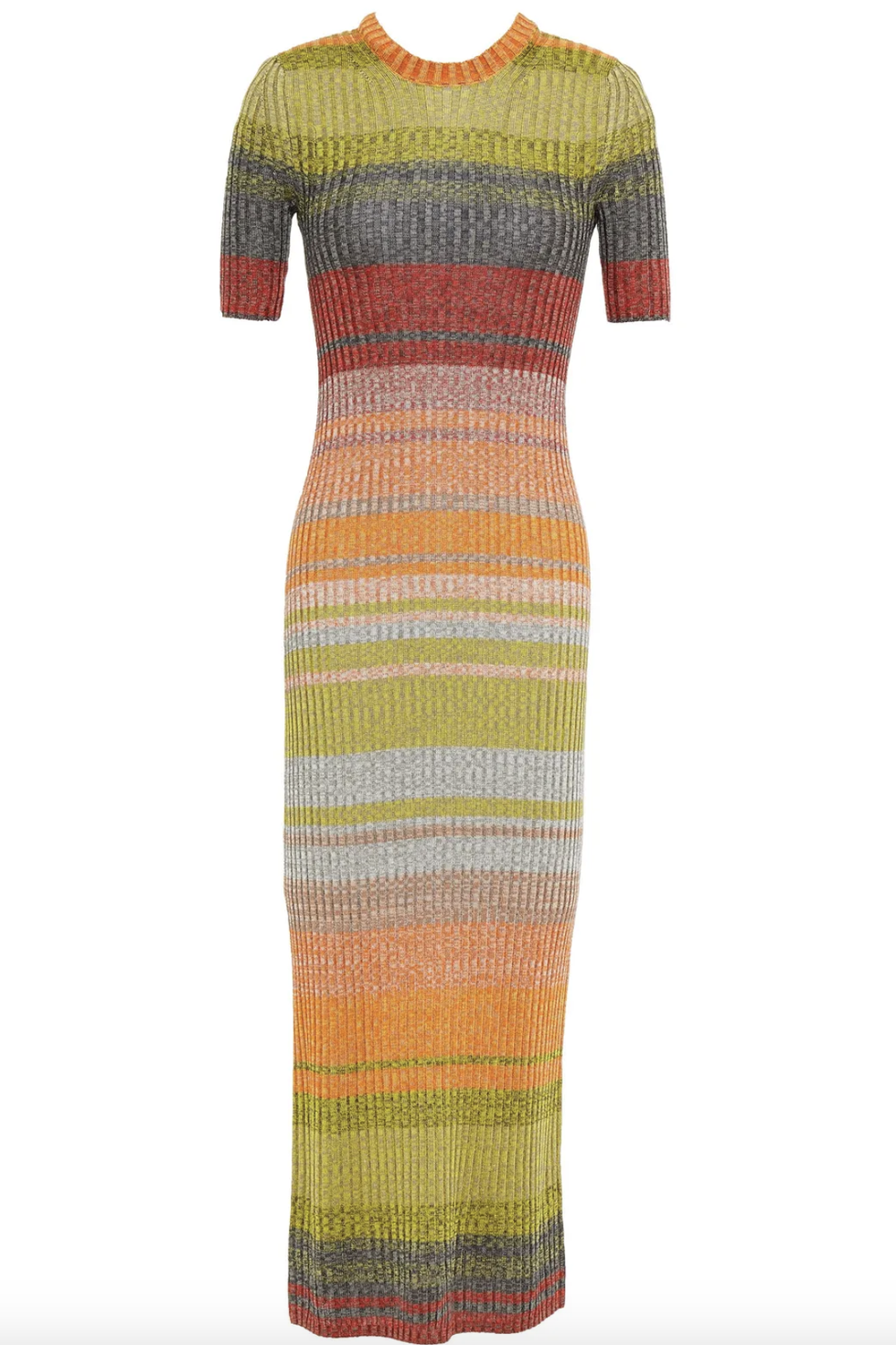 Brightside Striped Ribbed-Knit Midi Dress