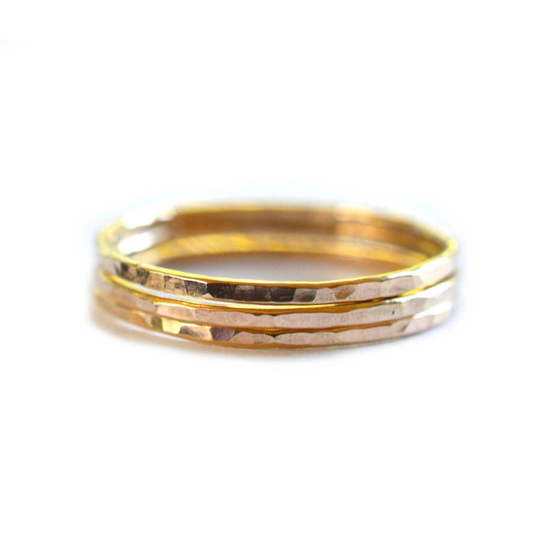 Hammered Gold Ring, Skinny Stacking Ring