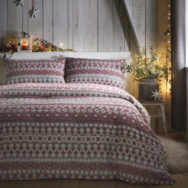Pillow Case Bed Set Christmas Fest 100% Brushed Cotton Flannelette Duvet Cover 