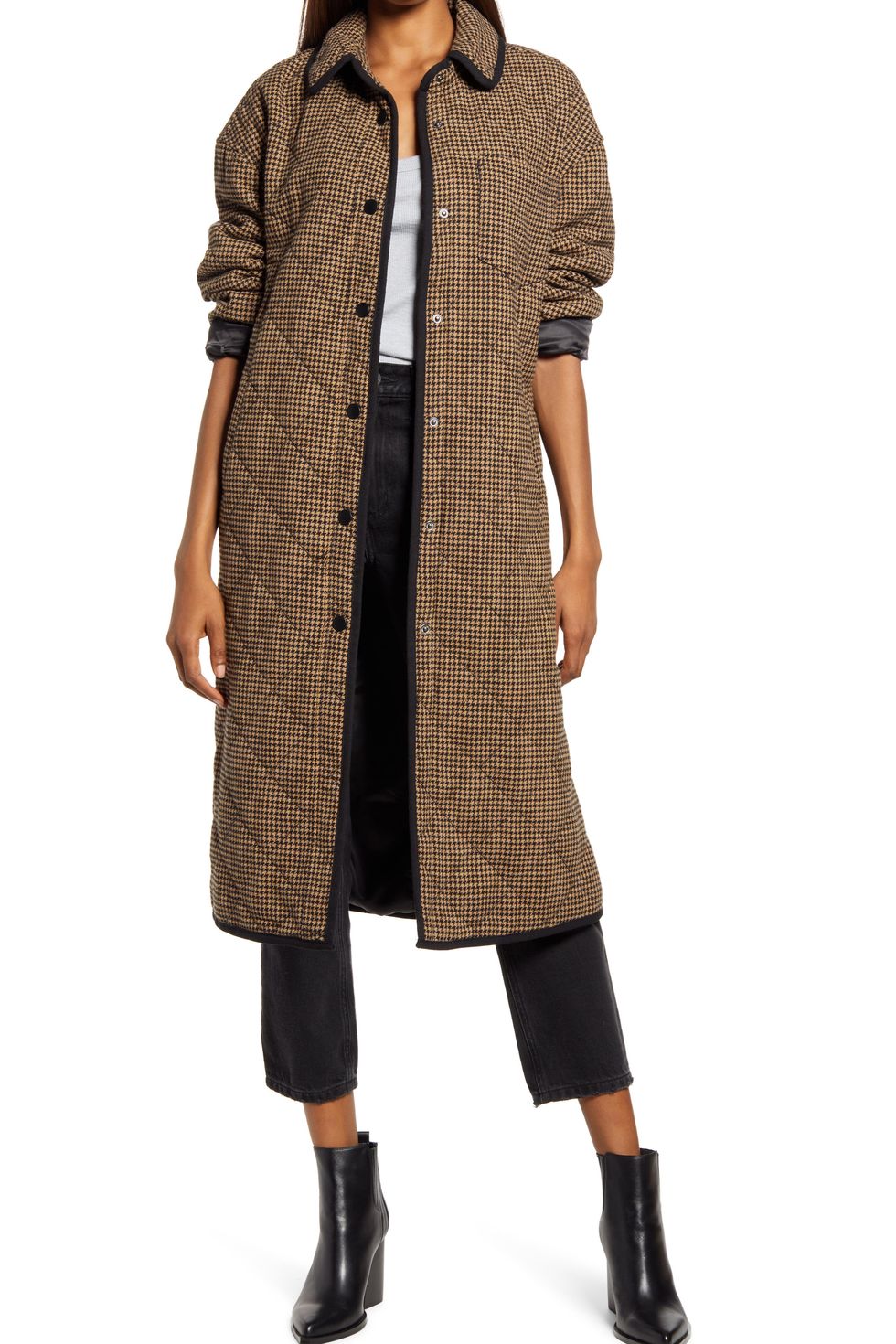 Houndstooth Quilted Long Coat