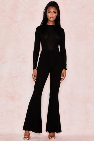 Marlena Black Ribbed Knit Trousers