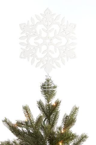 Glittered White Woodcut Snowflake Tree Topper