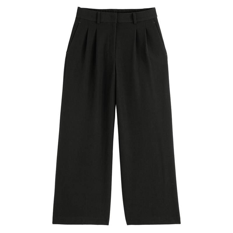 Wide Leg Cropped Trousers with Pleat Front in Recycled Fabric