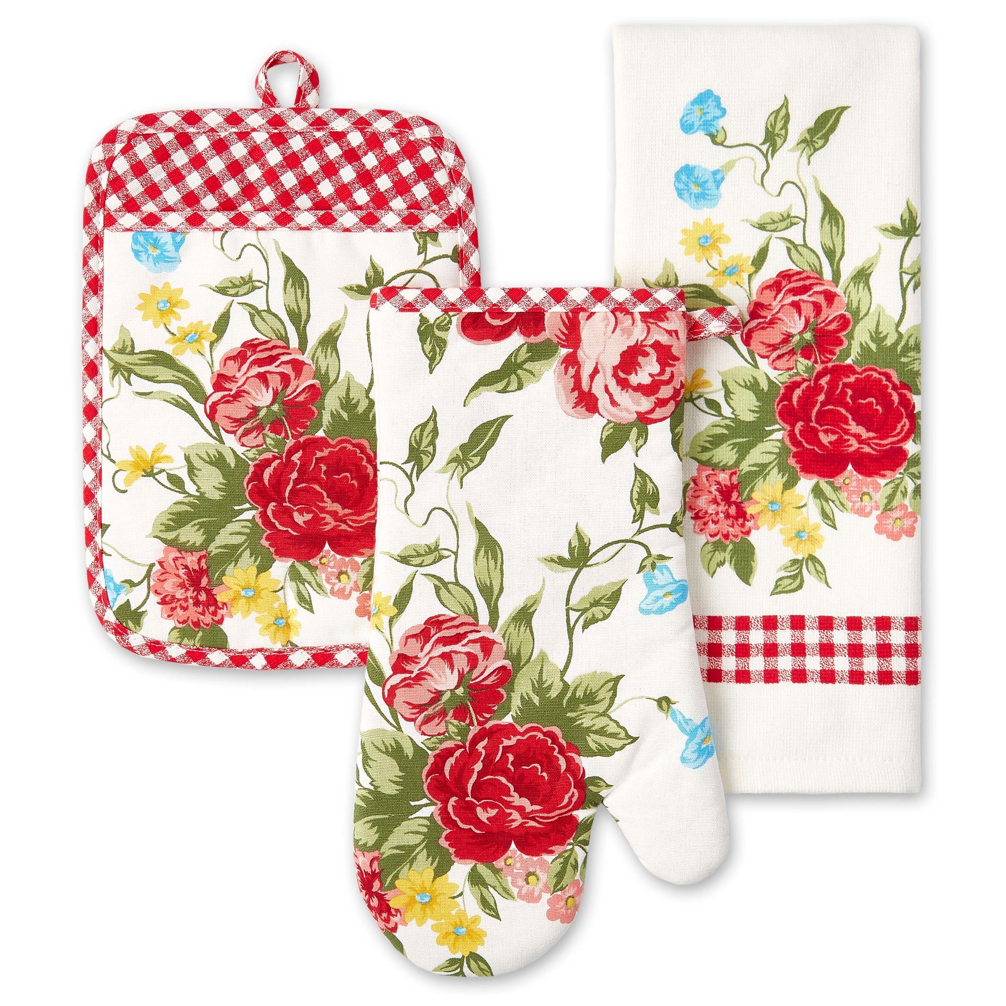 The Pioneer Woman Sweet Rose Kitchen Towel, Oven Mitt, Pot Holder, Multicolor, 16