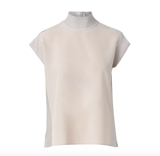 Silk Cap-Sleeve Mockneck Top