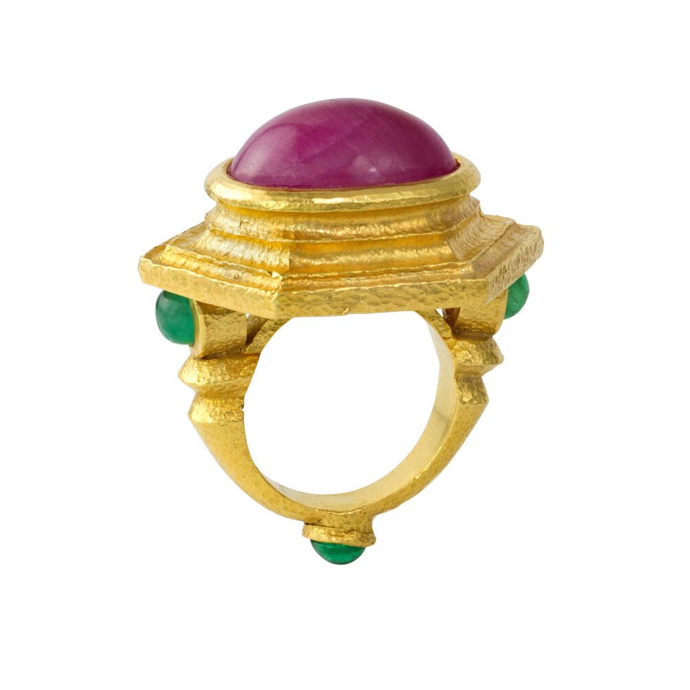 Cabochon Ruby, Emerald and Gold Ring, Lotus Arts de Vivre