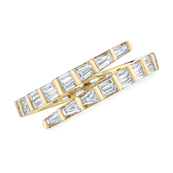 18K Yellow Gold & Diamond Baguette 2-Row Pinky Coil Ring