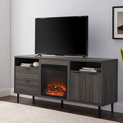 modern black tv stand with fireplace