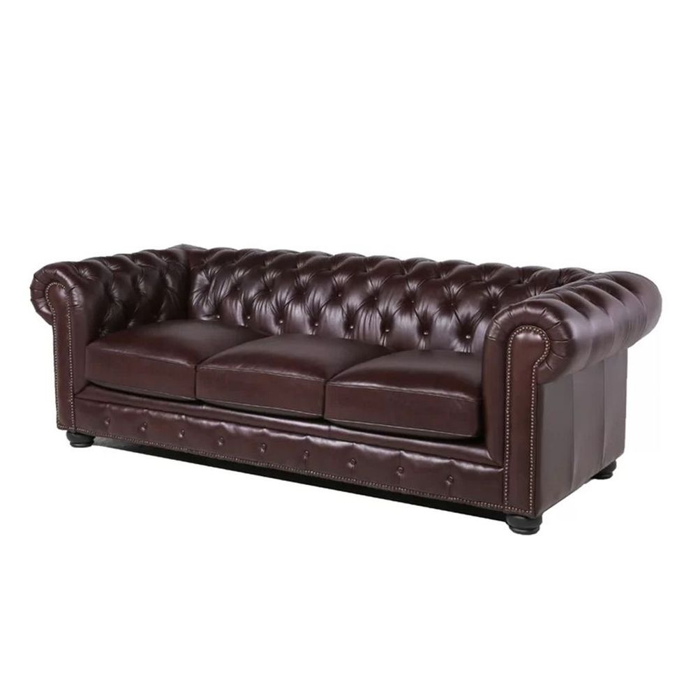 Adelbert Genuine Leather Rolled Arm Chesterfield Sofa