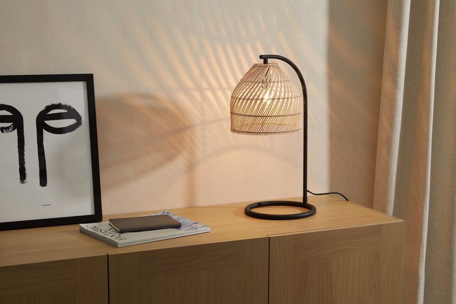 Java Overreach Table Lamp, Natural Rattan