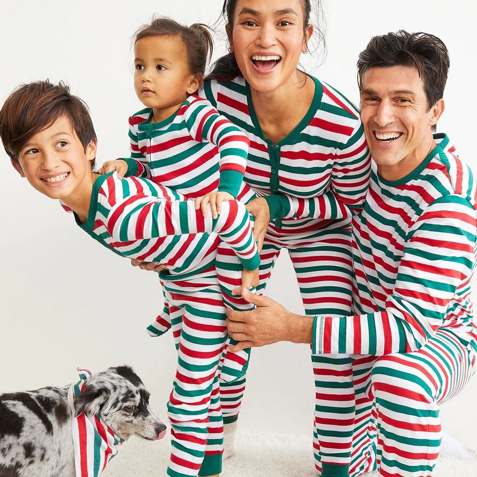 Unisex Matching Striped Snug-Fit Footed One-Piece Pajamas