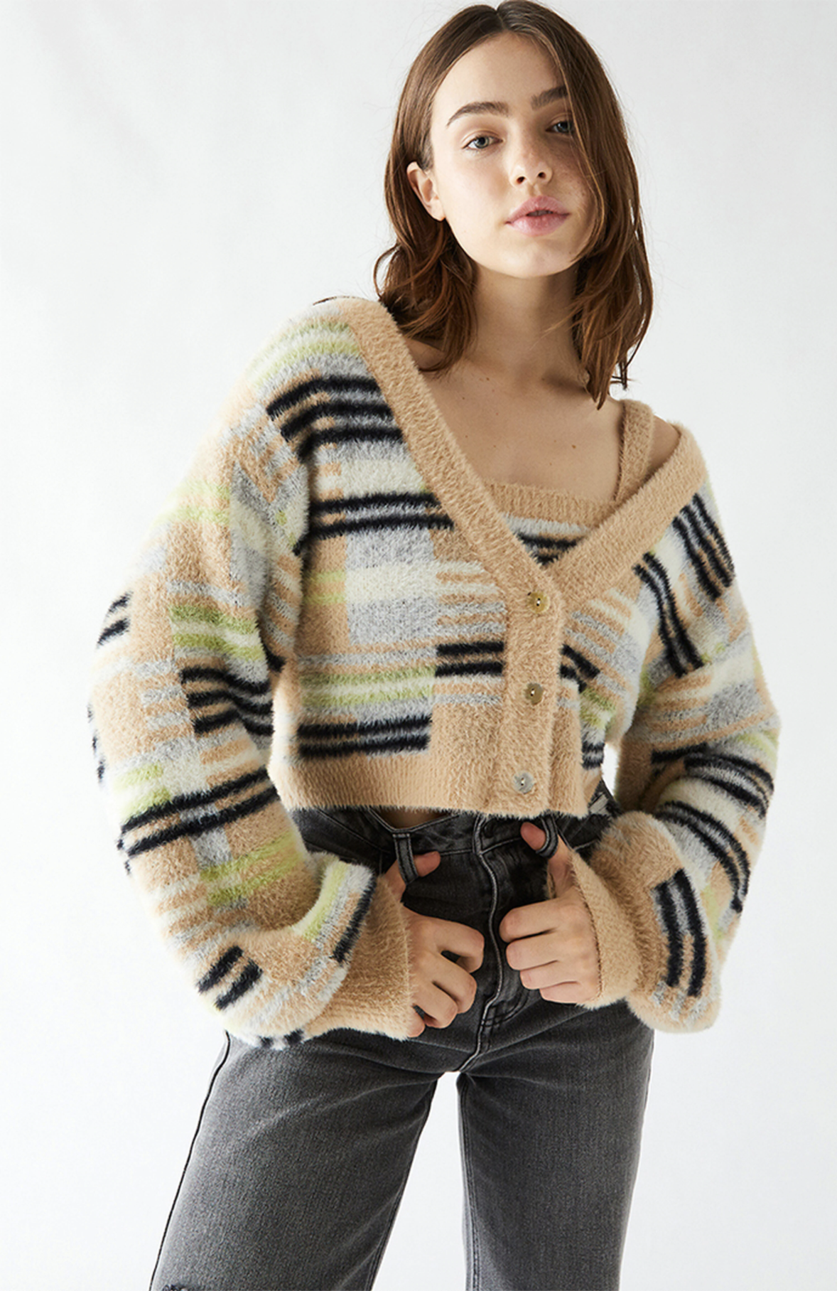 zara green cardigan mushroom