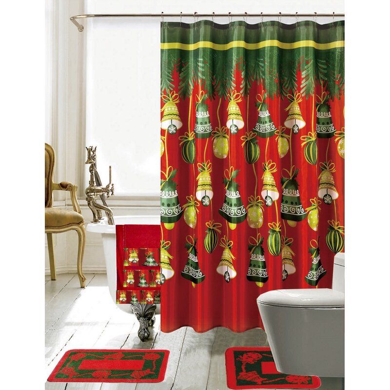 Christmas Tree Gifts Room Decor Shower Curtain Set Bathroom Fabric Bath Curtains 