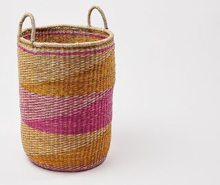 Pink Geometric Seagrass Storage Basket Tall