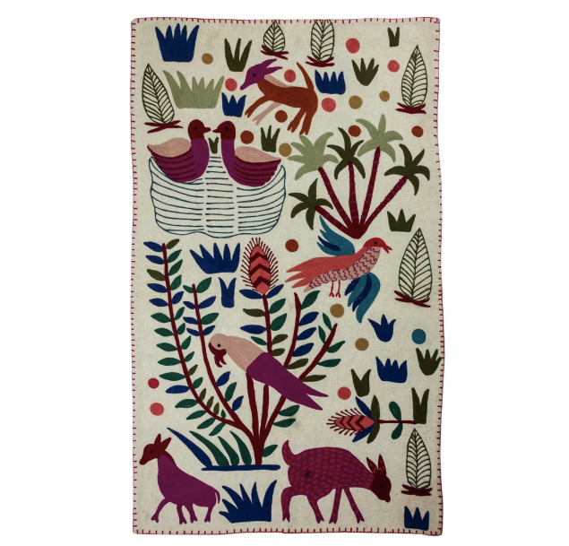 The Wildwoods Hand Embroidered Wool Floor Wall Rug Tapestry