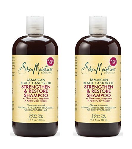 Shea Moisture Jamaican Black Castor Oil Strengthen & Restore Shampoo w/ Shea Butter, Peppermint, & Apple Cider Vinegar 16.3 fl oz. (482ml) (2 Pack)