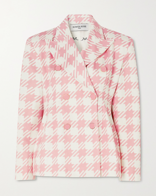 Double-Breasted Houndstooth Cotton-Twill Blazer