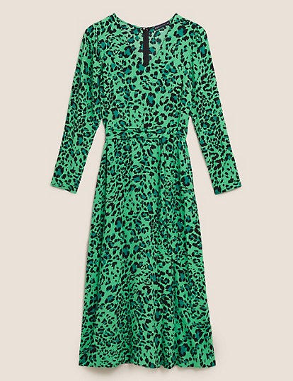 Animal Print V-Neck Belted Midaxi Tea Dress