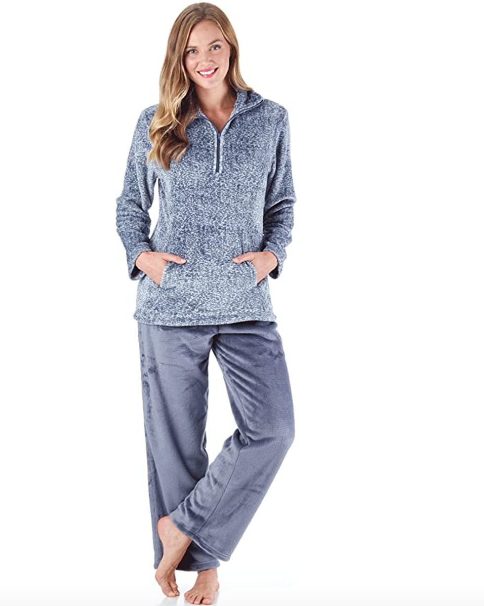 Winter Warm Pajamas Plus Fleece Top Trousers Round Neck Soft Pajamas Set