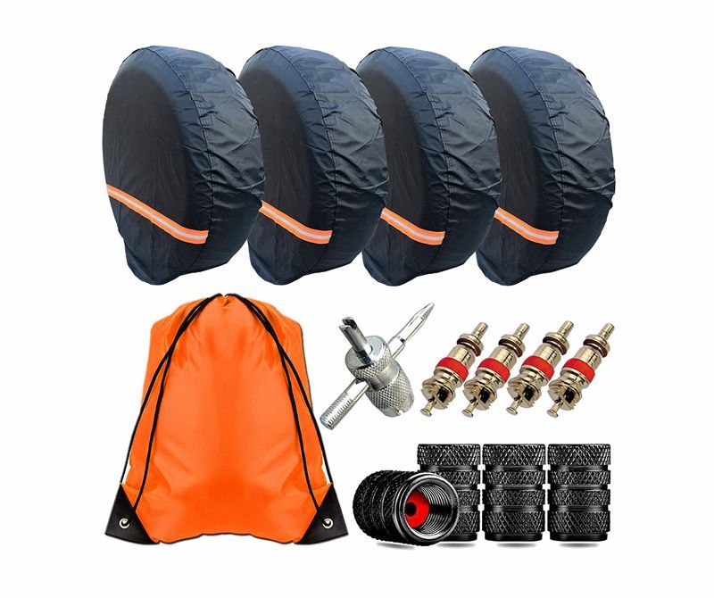 S: 26in/ 66cm, Black UCARE 4pcs Spare Tire Cover Waterproof Adjustable Seasonal Tire Storage Bag Dustproof Tire Tote Wheel Protection Covers with 4 Pcs Wheel Felts